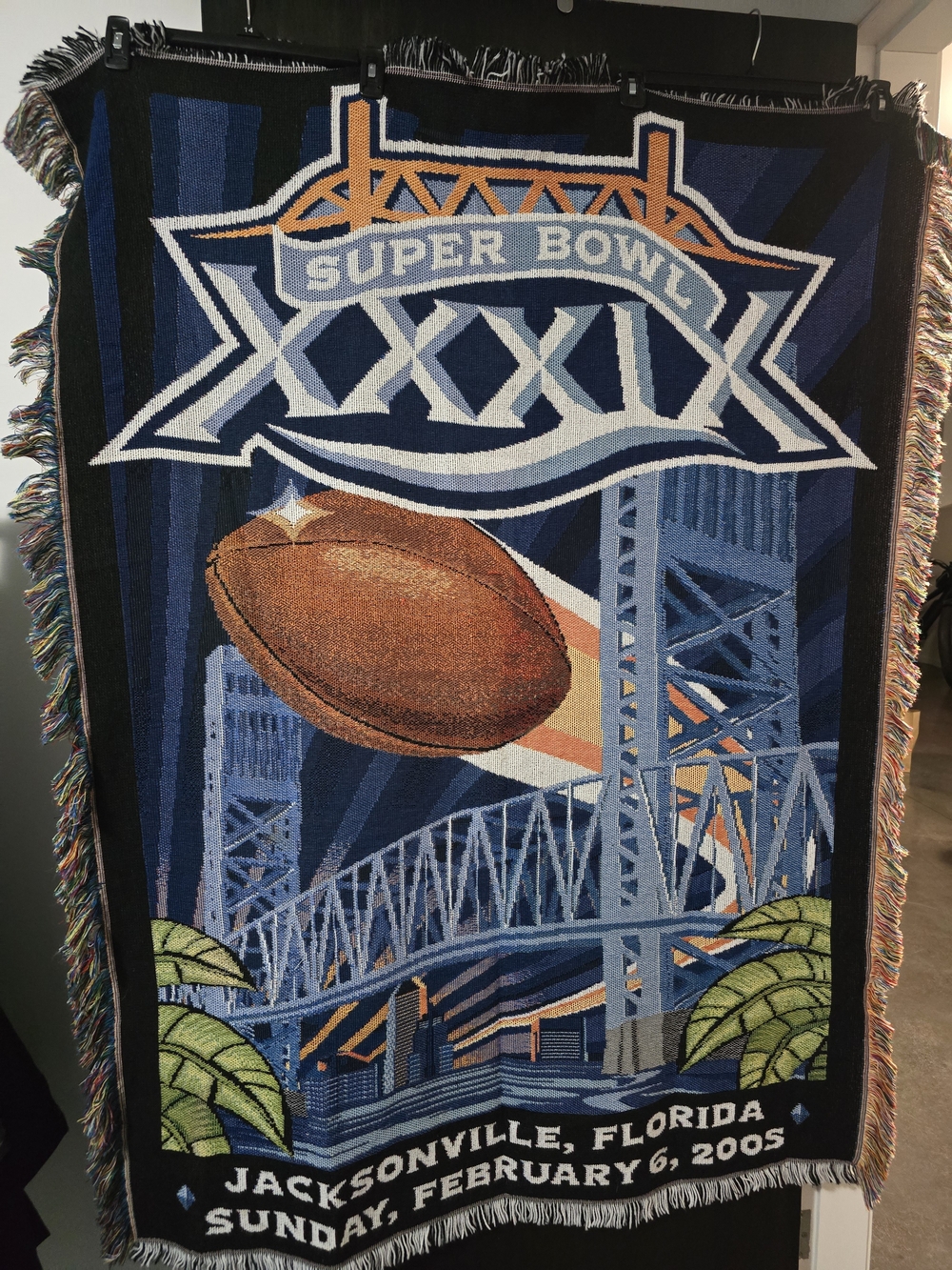 Super Bowl XXXIX Jacksonville Florida Woven Throw Blanket - Blue